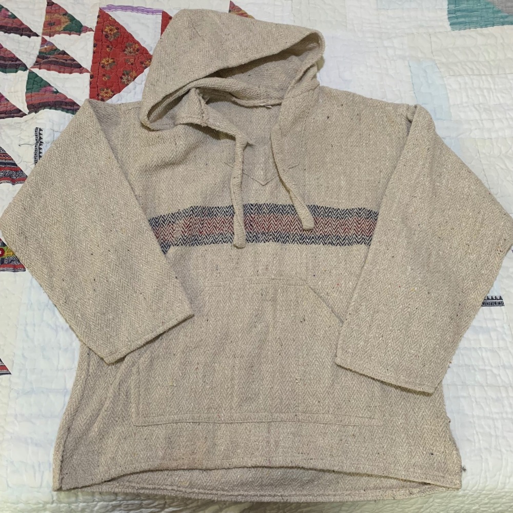 Unbranded Baja‎ Hoodie Tan Striped Baja Jacket Pullover Mens XL